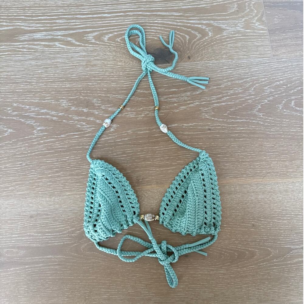 JMP The Label Crochet Bikini Top Cozumel Size M Sage Green